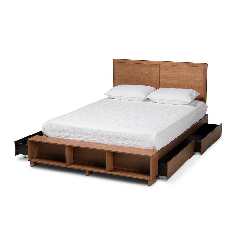 Finished Wood Queen Size 4-Drawer Platform Storage Bed with Built-In Shelves. Picture 2