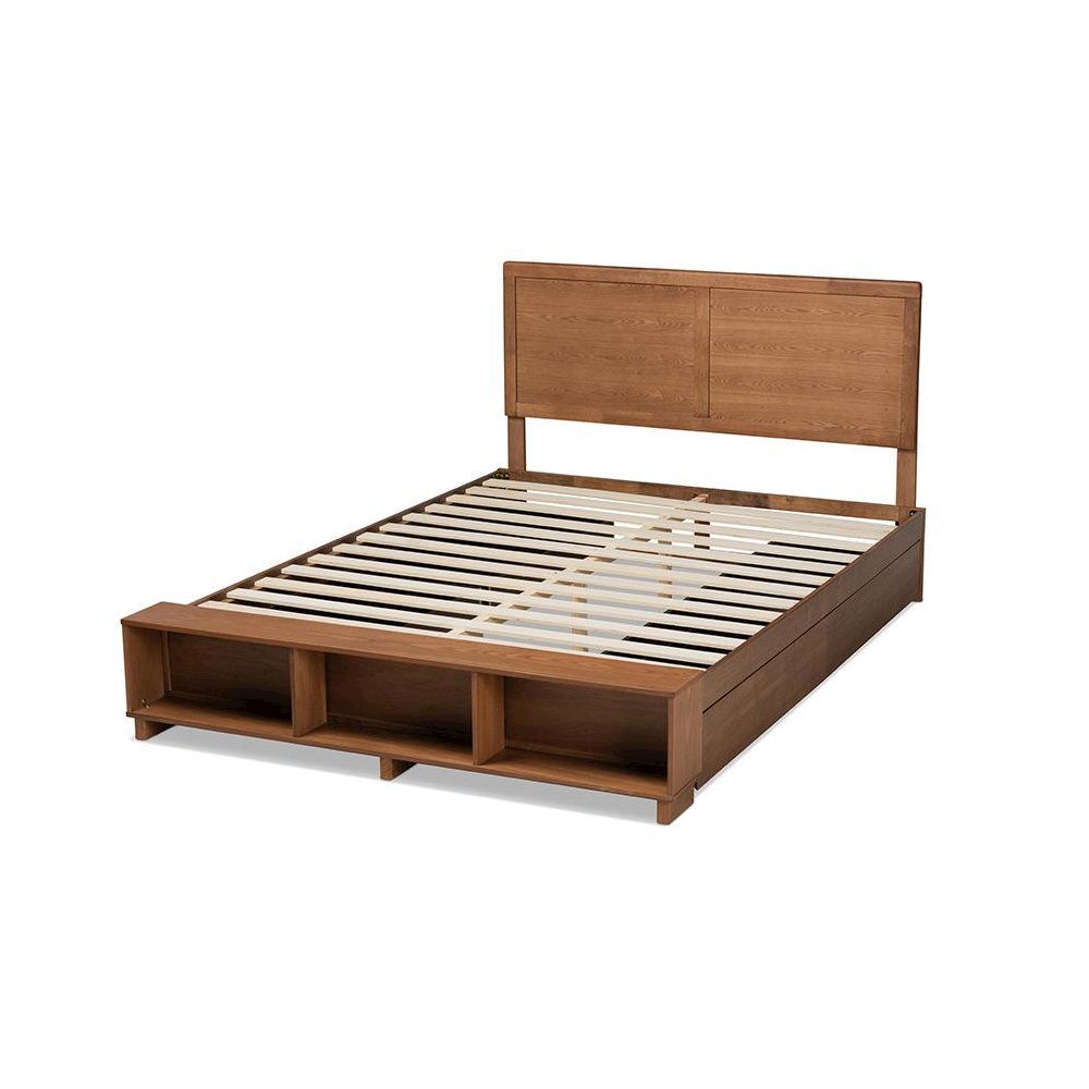 Finished Wood Queen Size 4-Drawer Platform Storage Bed with Built-In Shelves. Picture 4