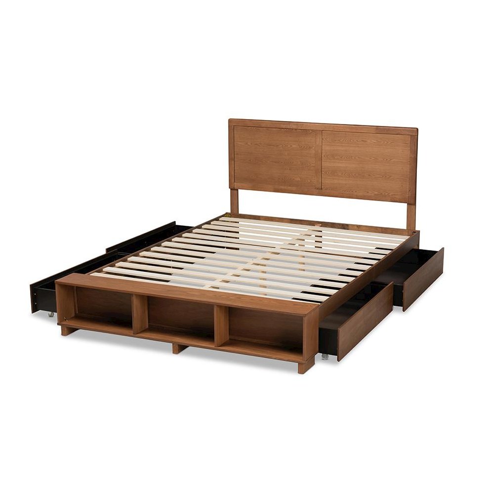 Finished Wood Queen Size 4-Drawer Platform Storage Bed with Built-In Shelves. Picture 5