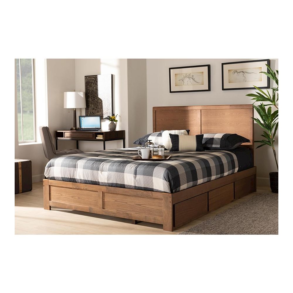 Walnut Brown Finished Wood Full Size 3-Drawer Platform Storage Bed. Picture 25