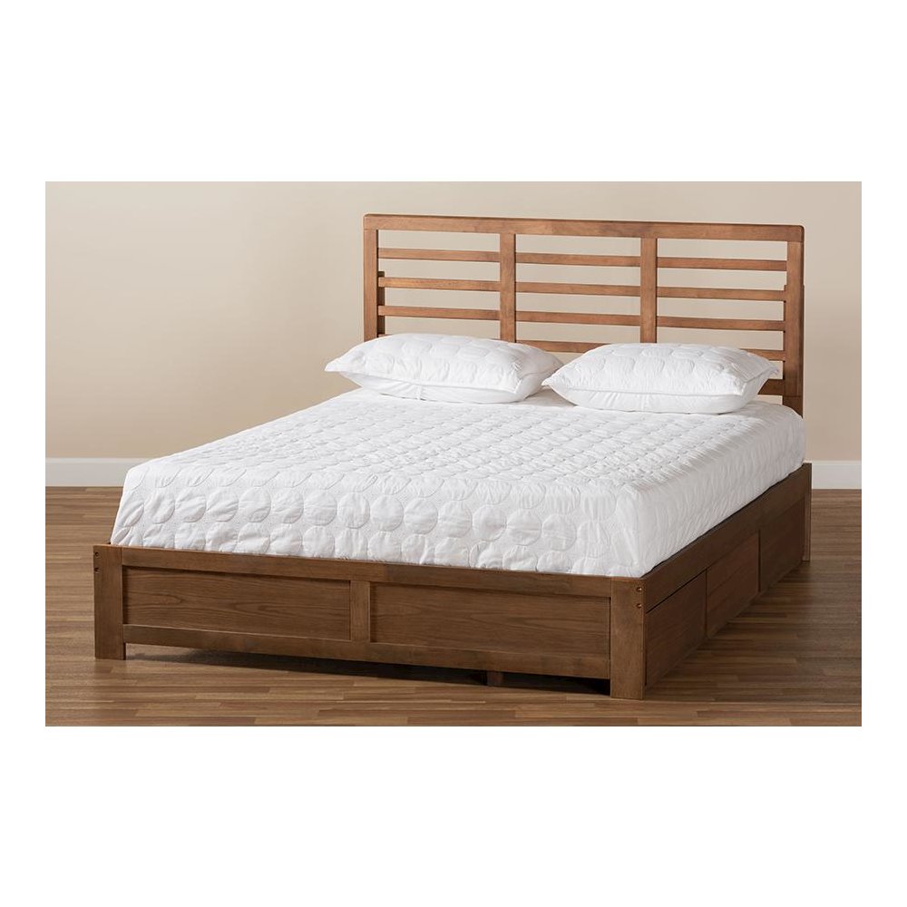 Walnut Brown Finished Wood Queen Size 3-Drawer Platform Storage Bed. Picture 10