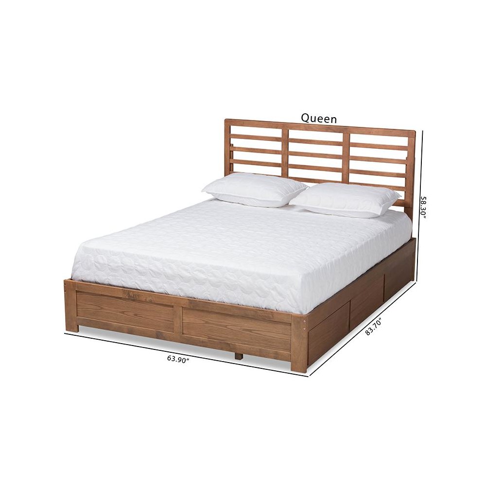 Walnut Brown Finished Wood Queen Size 3-Drawer Platform Storage Bed. Picture 12