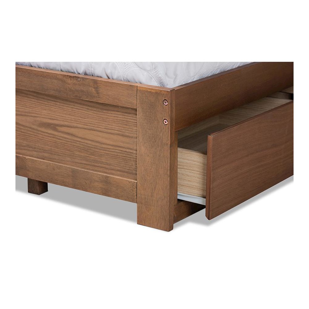 Walnut Brown Finished Wood Queen Size 3-Drawer Platform Storage Bed. Picture 7