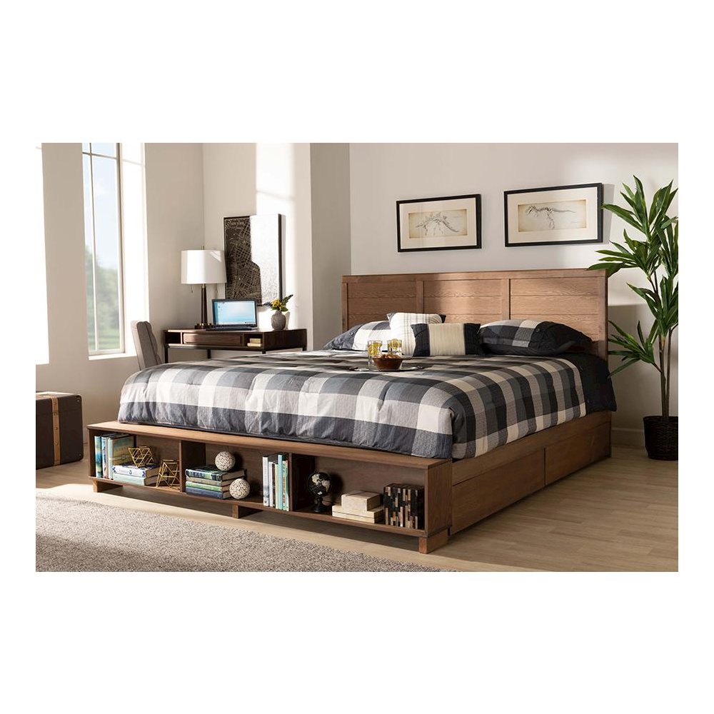 Wood King Size 4-Drawer Platform Storage Bed with Built-In Shelves. Picture 25