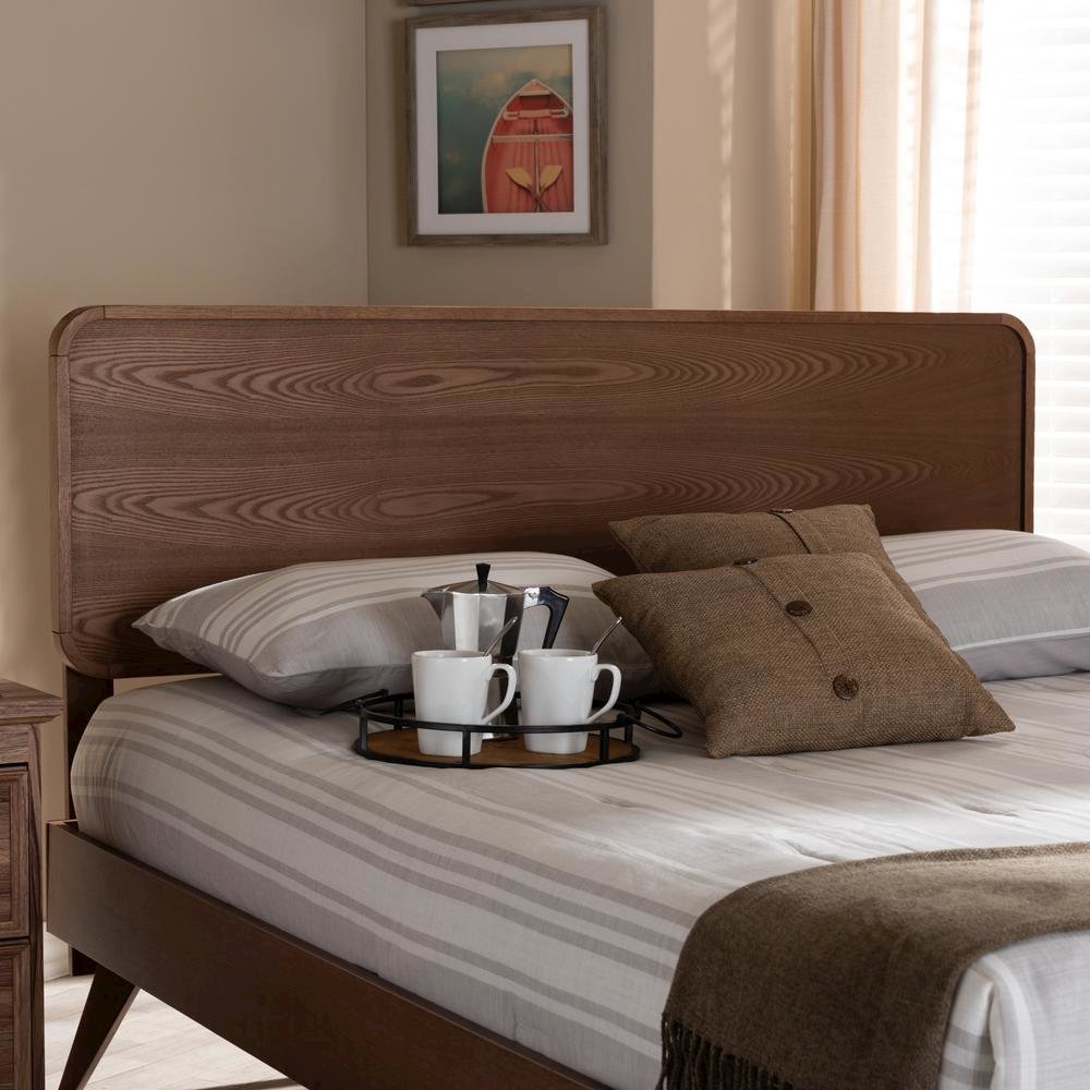 Mailene Mid-Century Modern Walnut Brown Finished Wood Full Size Headboard. Picture 12