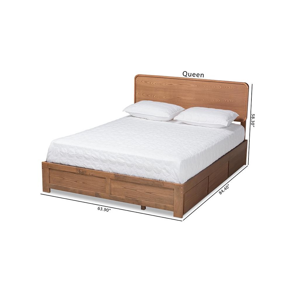 Ash Walnut Brown Finished Wood Queen Size 3-Drawer Platform Storage Bed. Picture 12