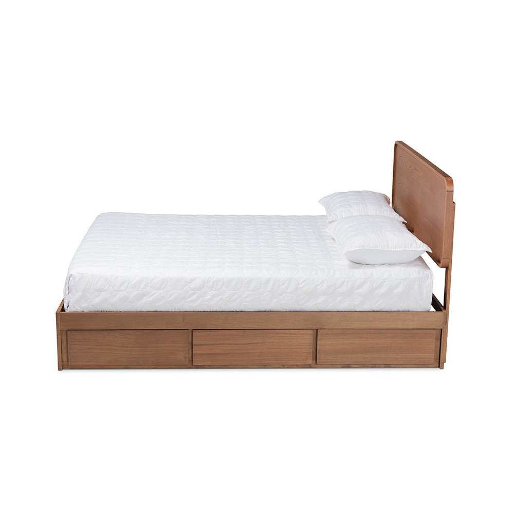 Ash Walnut Brown Finished Wood Queen Size 3-Drawer Platform Storage Bed. Picture 3