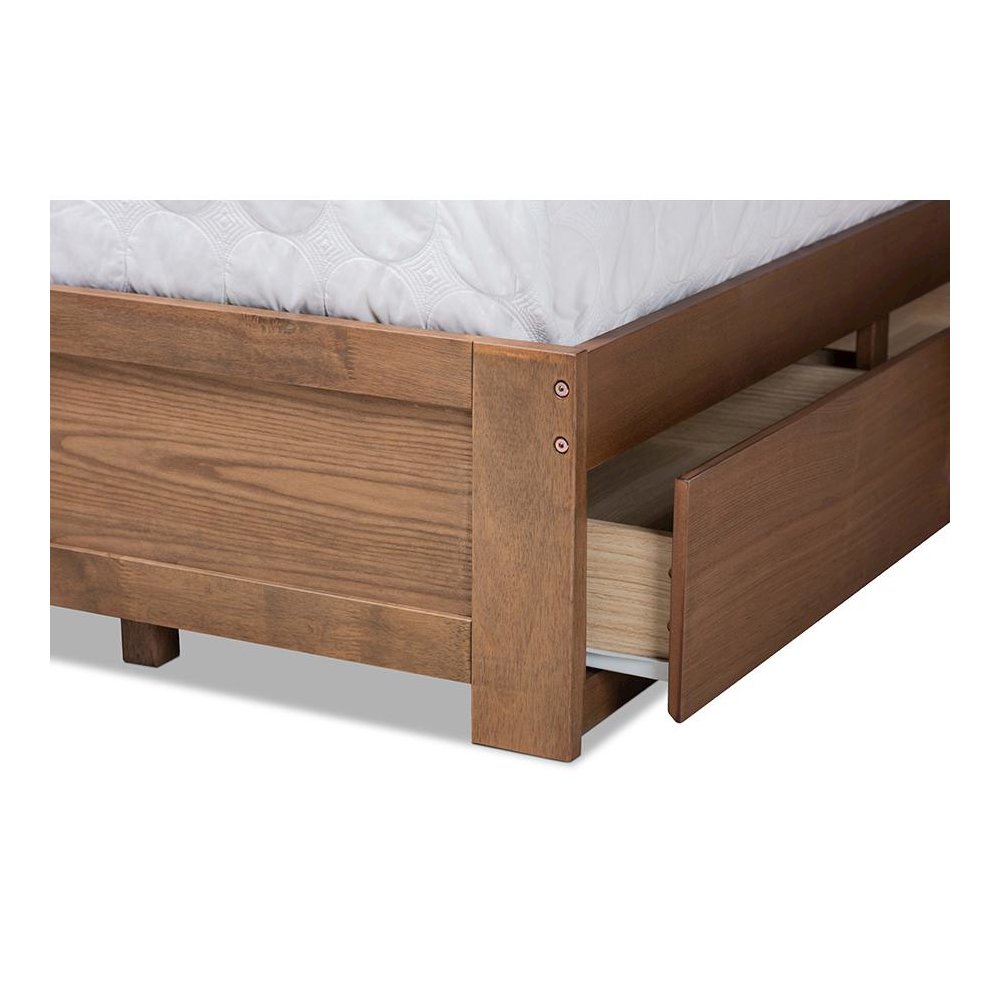Ash Walnut Brown Finished Wood Queen Size 3-Drawer Platform Storage Bed. Picture 7