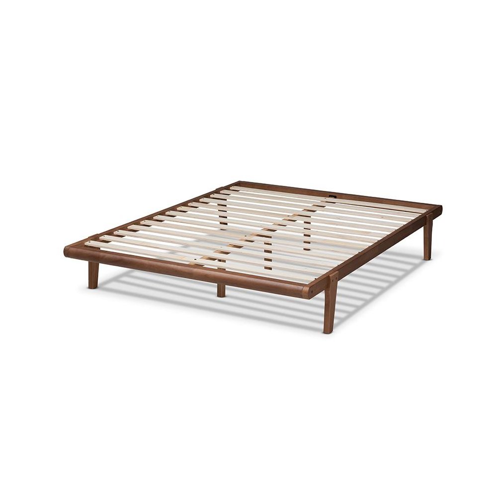 Kaia Mid-Century Modern Walnut Brown Finished Wood Queen Size Platform Bed Frame. Picture 3