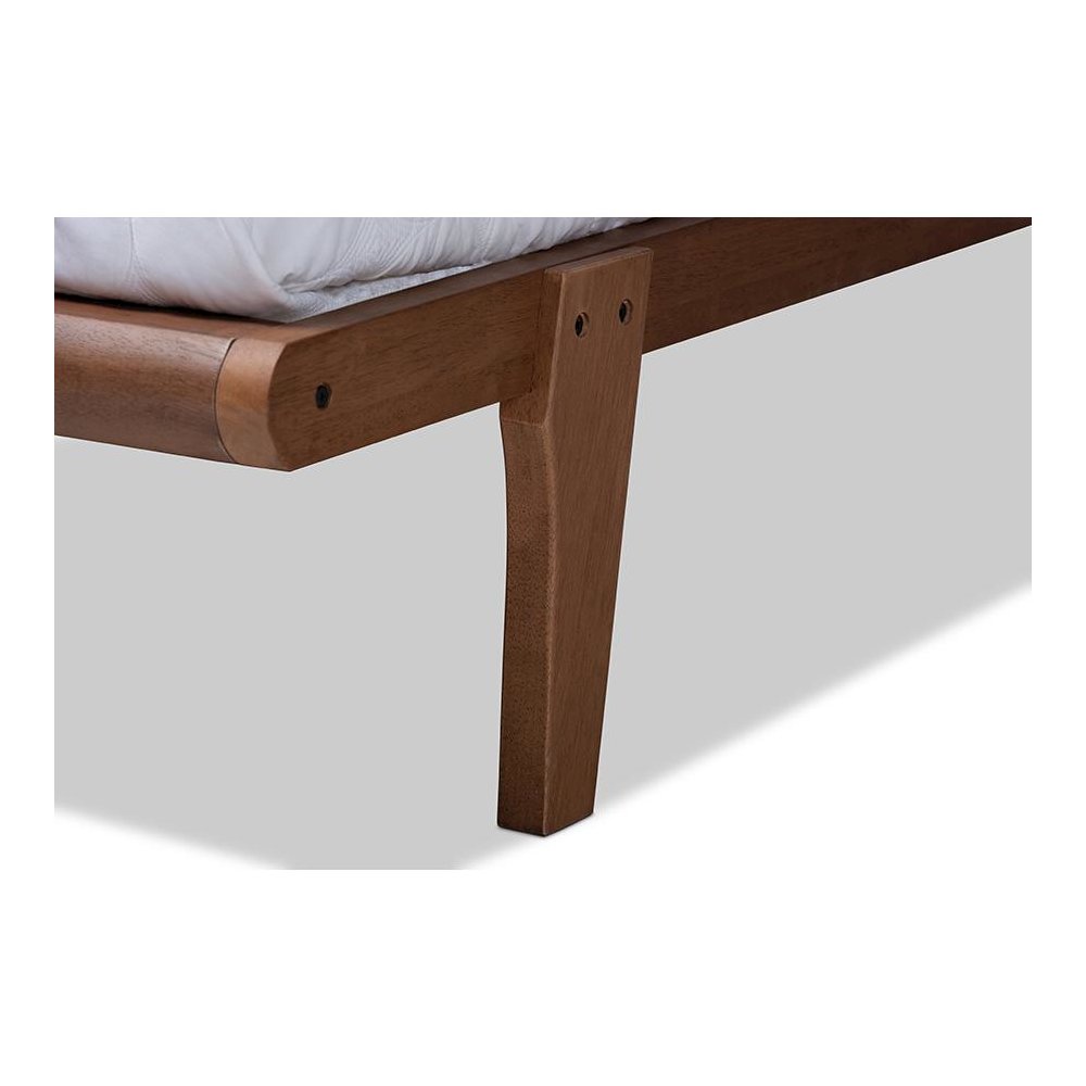 Kaia Mid-Century Modern Walnut Brown Finished Wood Queen Size Platform Bed Frame. Picture 4