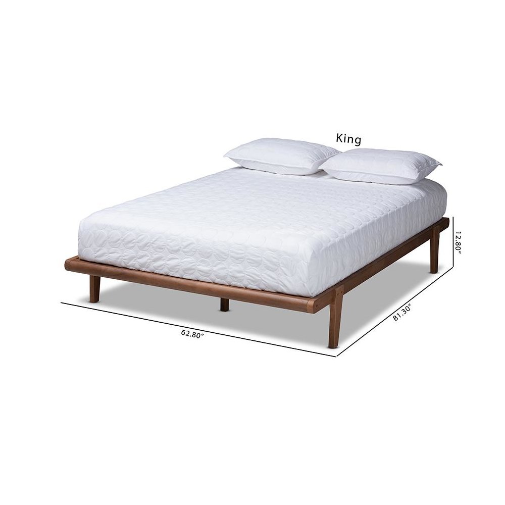 Kaia Mid-Century Modern Walnut Brown Finished Wood Queen Size Platform Bed Frame. Picture 9