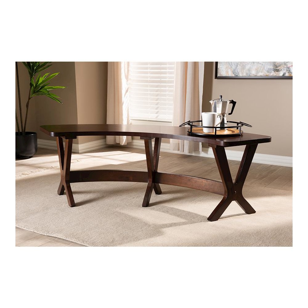 Baxton Studio Berlin Mid-Century Modern Walnut Finished Wood Curved Dining Bench. Picture 15