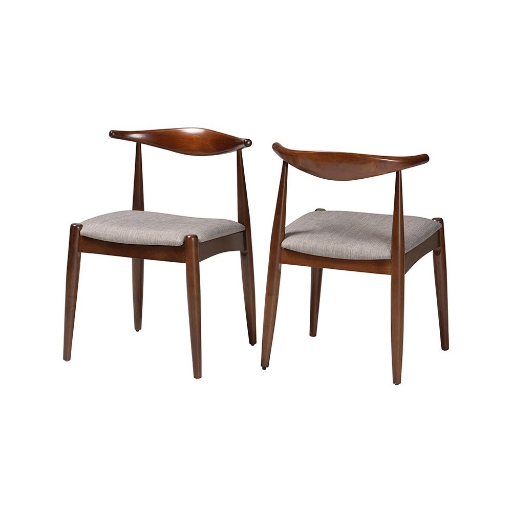 Light Gray Fabric Upholstered Walnut Finished Wood Dining Chair Set of 2. Picture 19