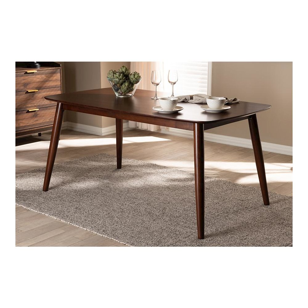 Baxton Studio Edna Mid-Century Modern Walnut Finished Wood Dining Table. Picture 17
