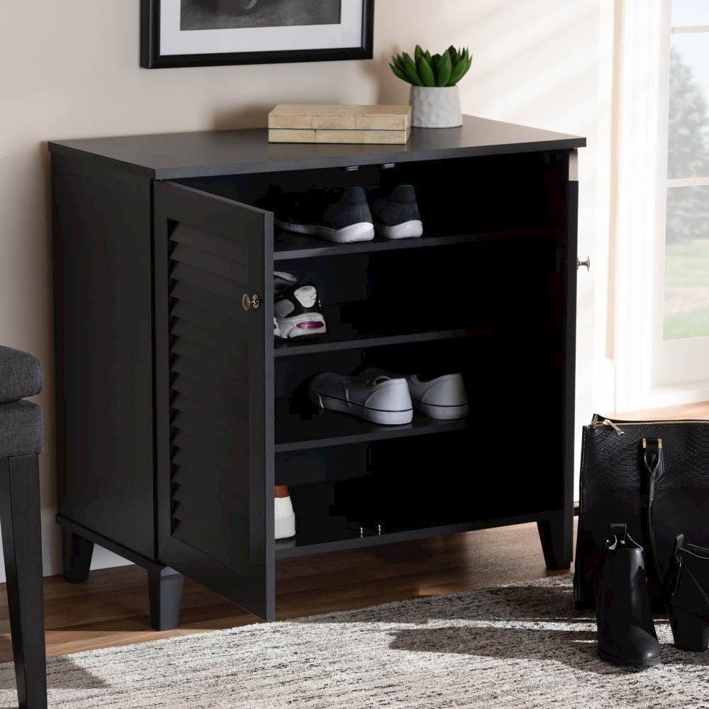 Dark Grey Finished 4-Shelf Wood Shoe Storage Cabinet. Picture 18