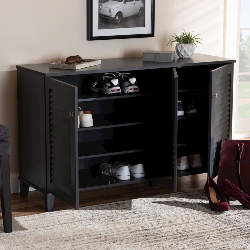 Dark Grey Finished 8-Shelf Wood Shoe Storage Cabinet. Picture 16