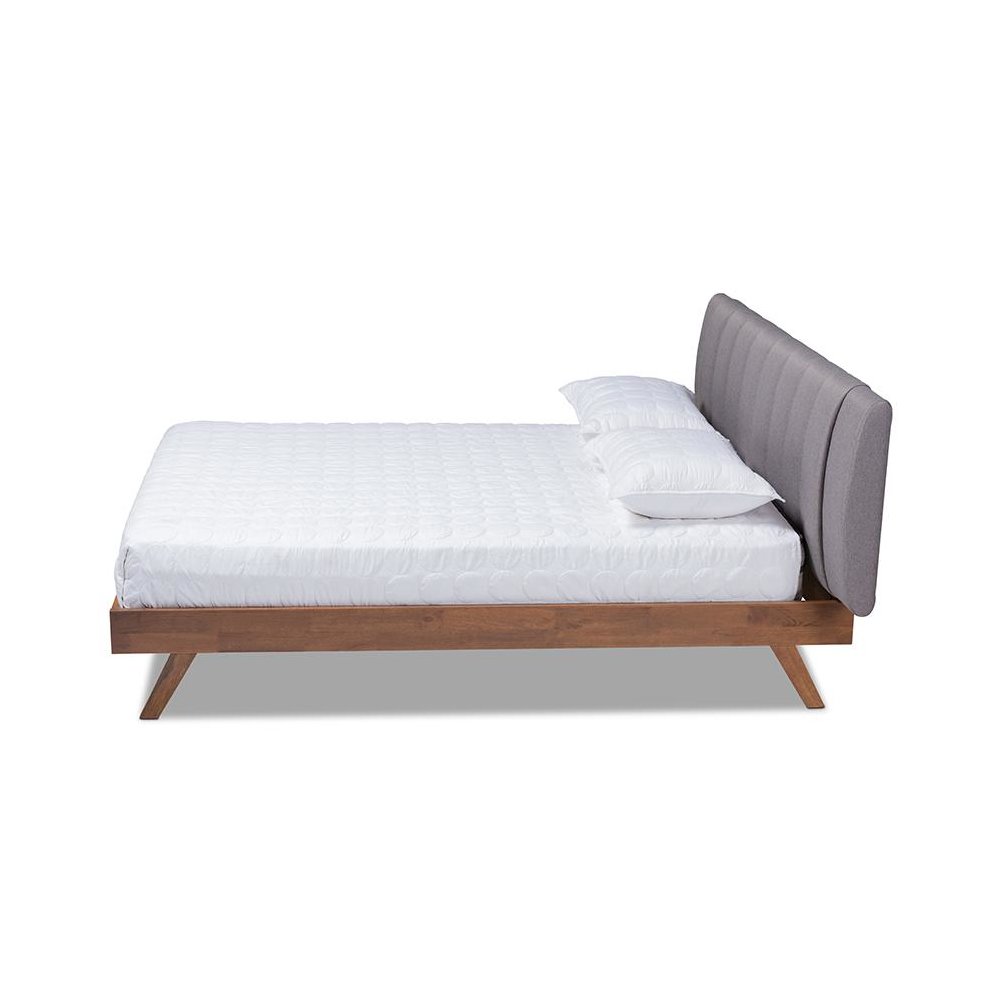 Grey Fabric Upholstered Walnut Finished Wood King Size Bed. Picture 2