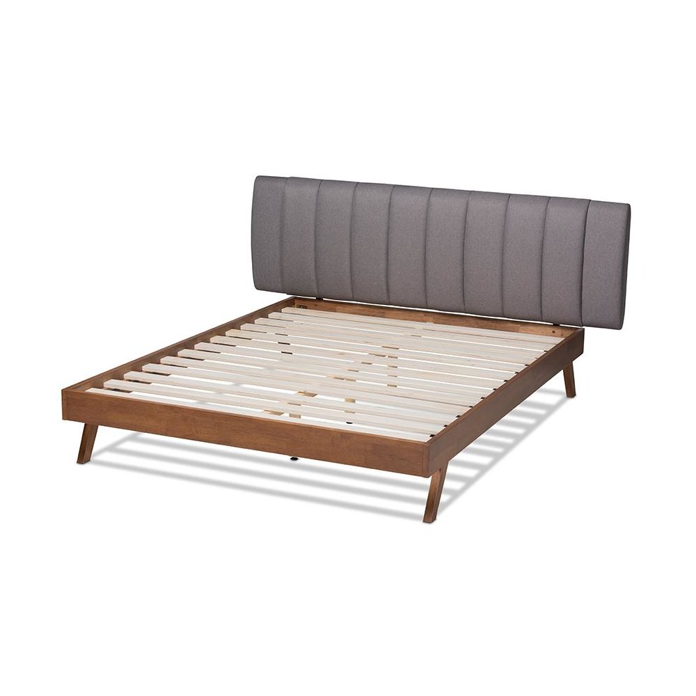 Grey Fabric Upholstered Walnut Finished Wood King Size Bed. Picture 3