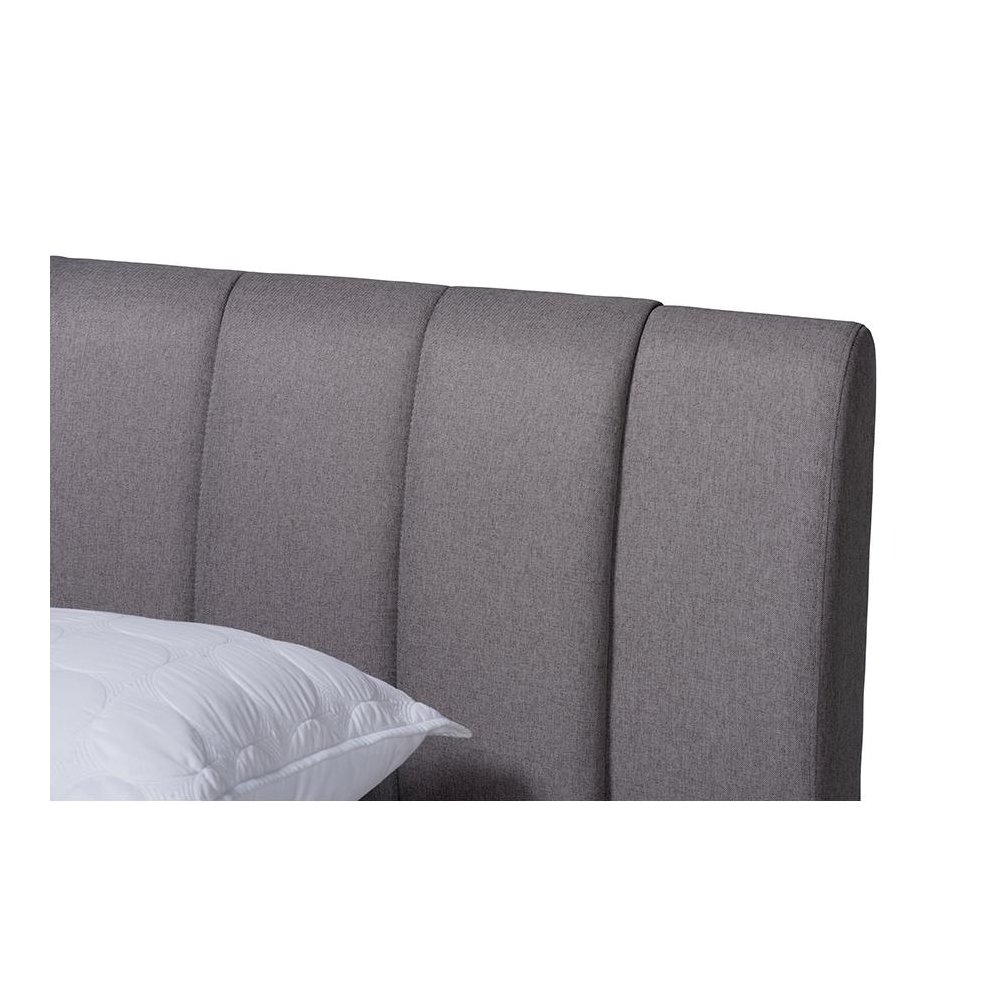 Grey Fabric Upholstered Walnut Finished Wood King Size Bed. Picture 4