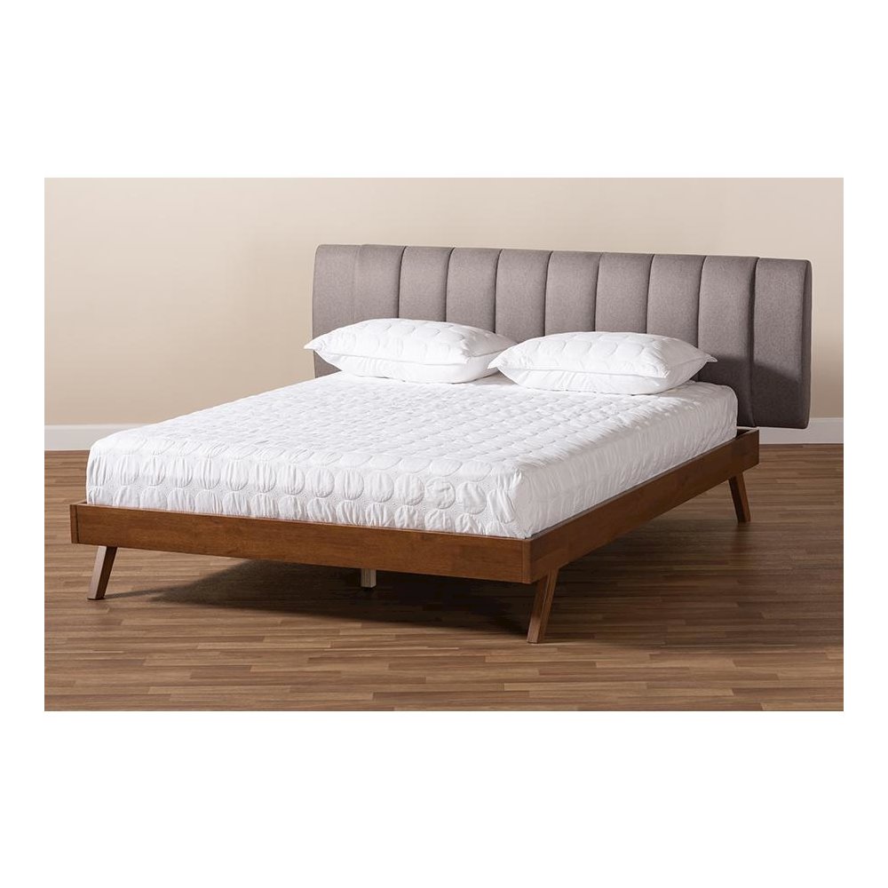 Grey Fabric Upholstered Walnut Finished Wood King Size Bed. Picture 7