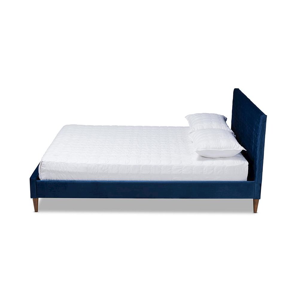 Frida Glam and Luxe Royal Blue Velvet Fabric Upholstered Queen Size Bed. Picture 2