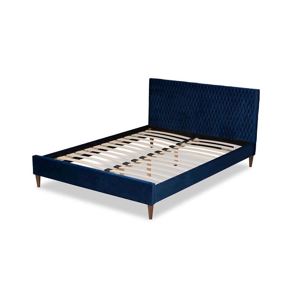 Frida Glam and Luxe Royal Blue Velvet Fabric Upholstered Queen Size Bed. Picture 3