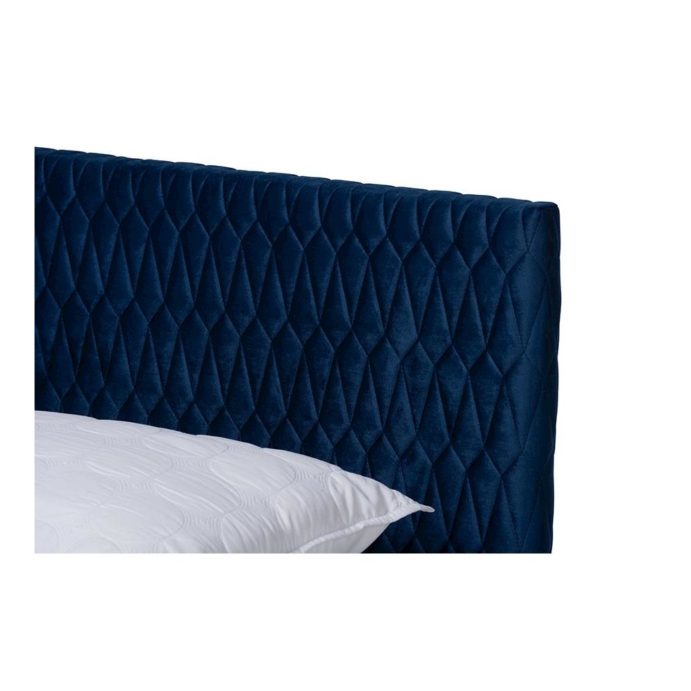 Frida Glam and Luxe Royal Blue Velvet Fabric Upholstered Queen Size Bed. Picture 4