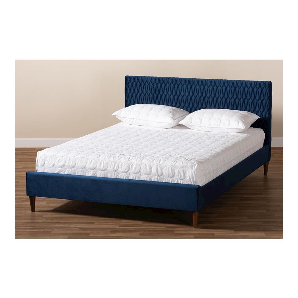 Frida Glam and Luxe Royal Blue Velvet Fabric Upholstered Queen Size Bed. Picture 7