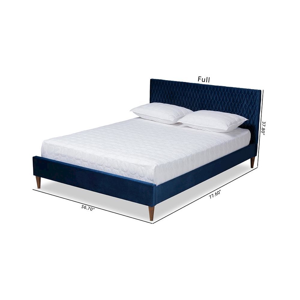Frida Glam and Luxe Royal Blue Velvet Fabric Upholstered Queen Size Bed. Picture 8