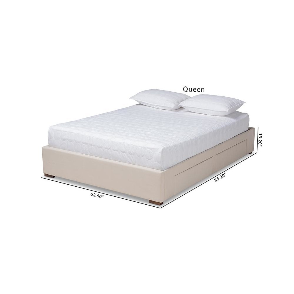 Beige Fabric Upholstered 4-Drawer King Size Platform Storage Bed Frame. Picture 10