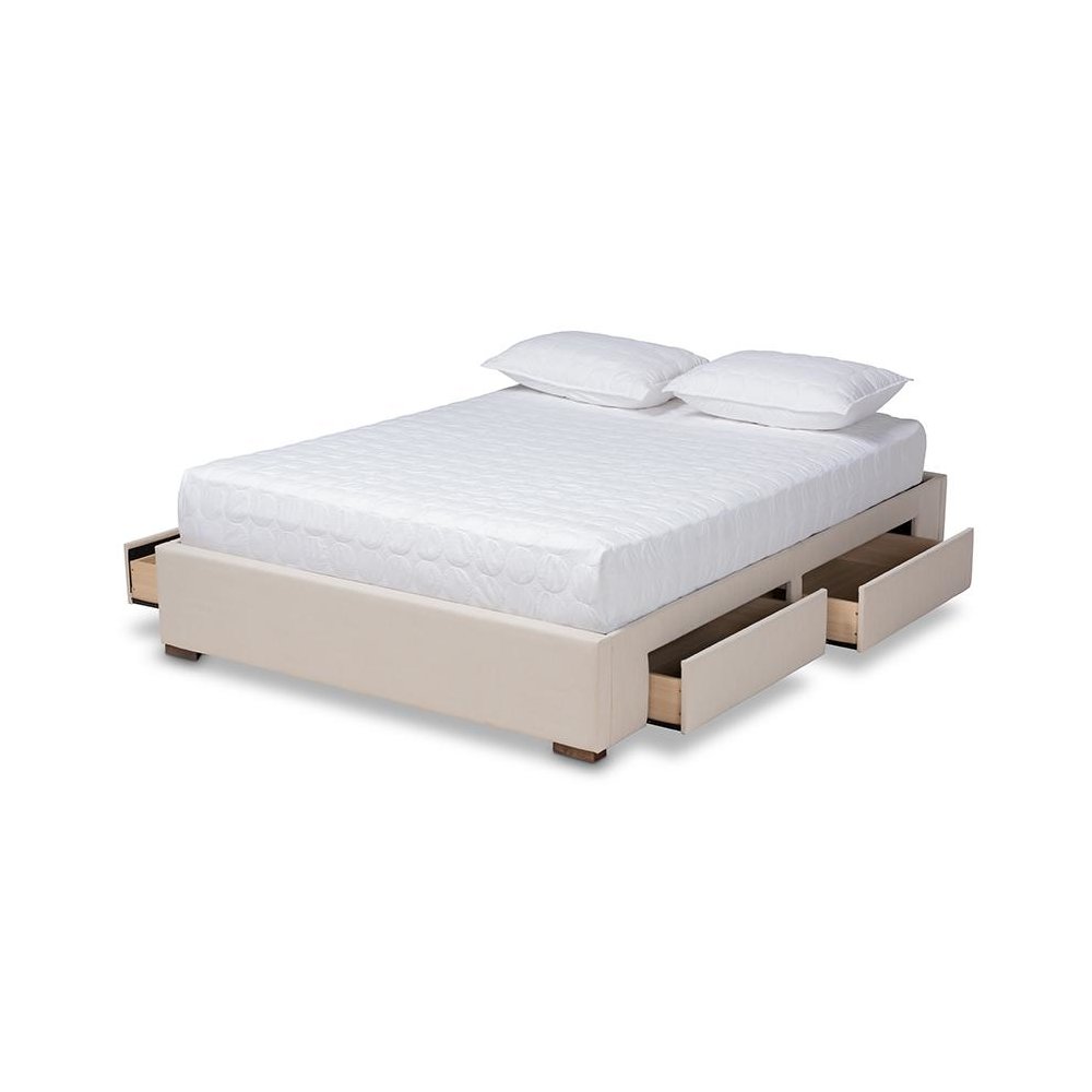 Beige Fabric Upholstered 4-Drawer King Size Platform Storage Bed Frame. Picture 2