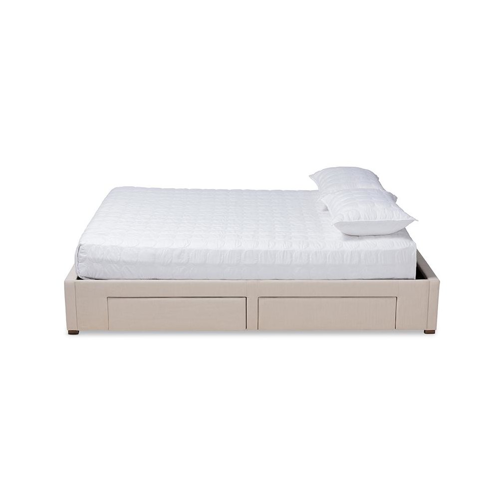 Beige Fabric Upholstered 4-Drawer King Size Platform Storage Bed Frame. Picture 3