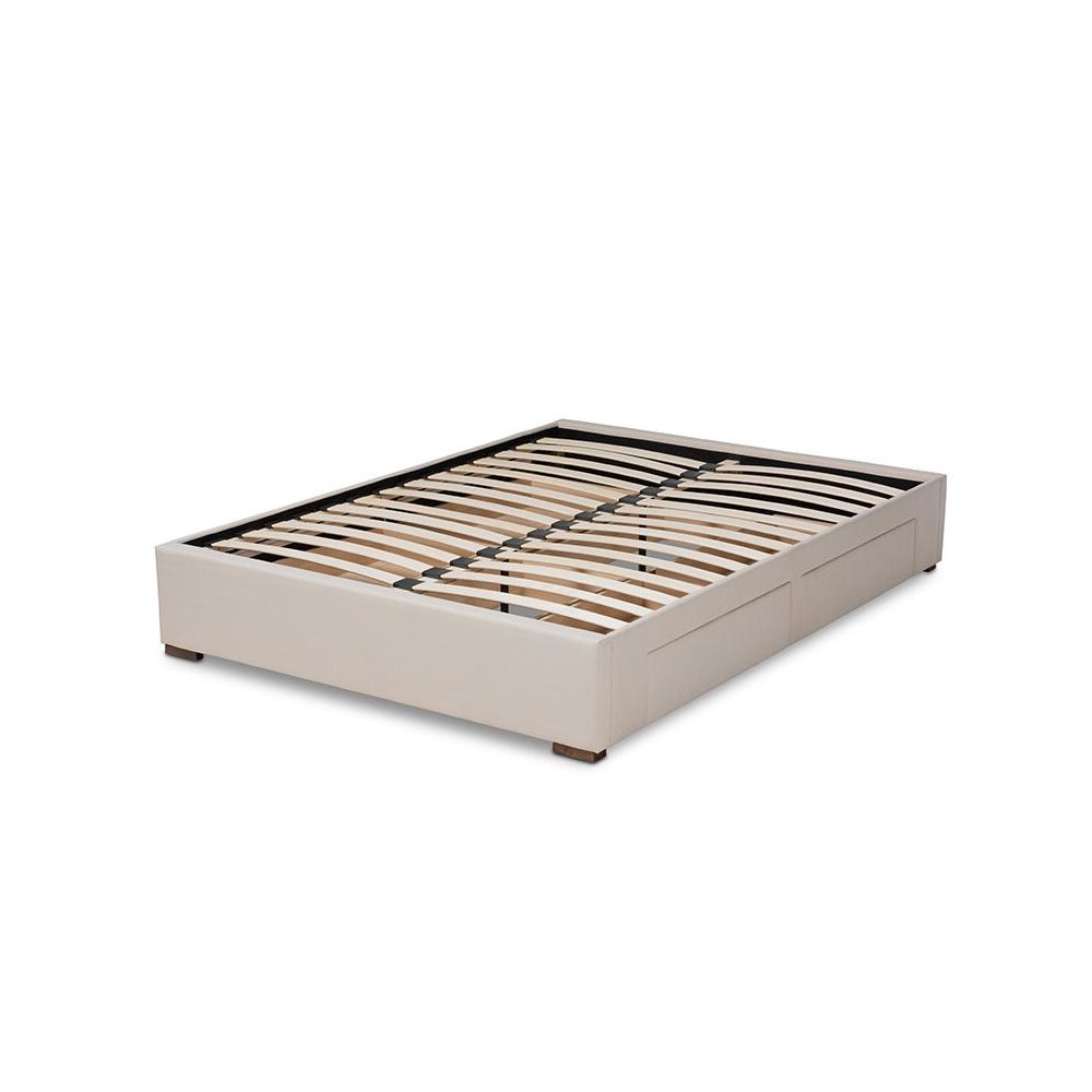 Beige Fabric Upholstered 4-Drawer King Size Platform Storage Bed Frame. Picture 4