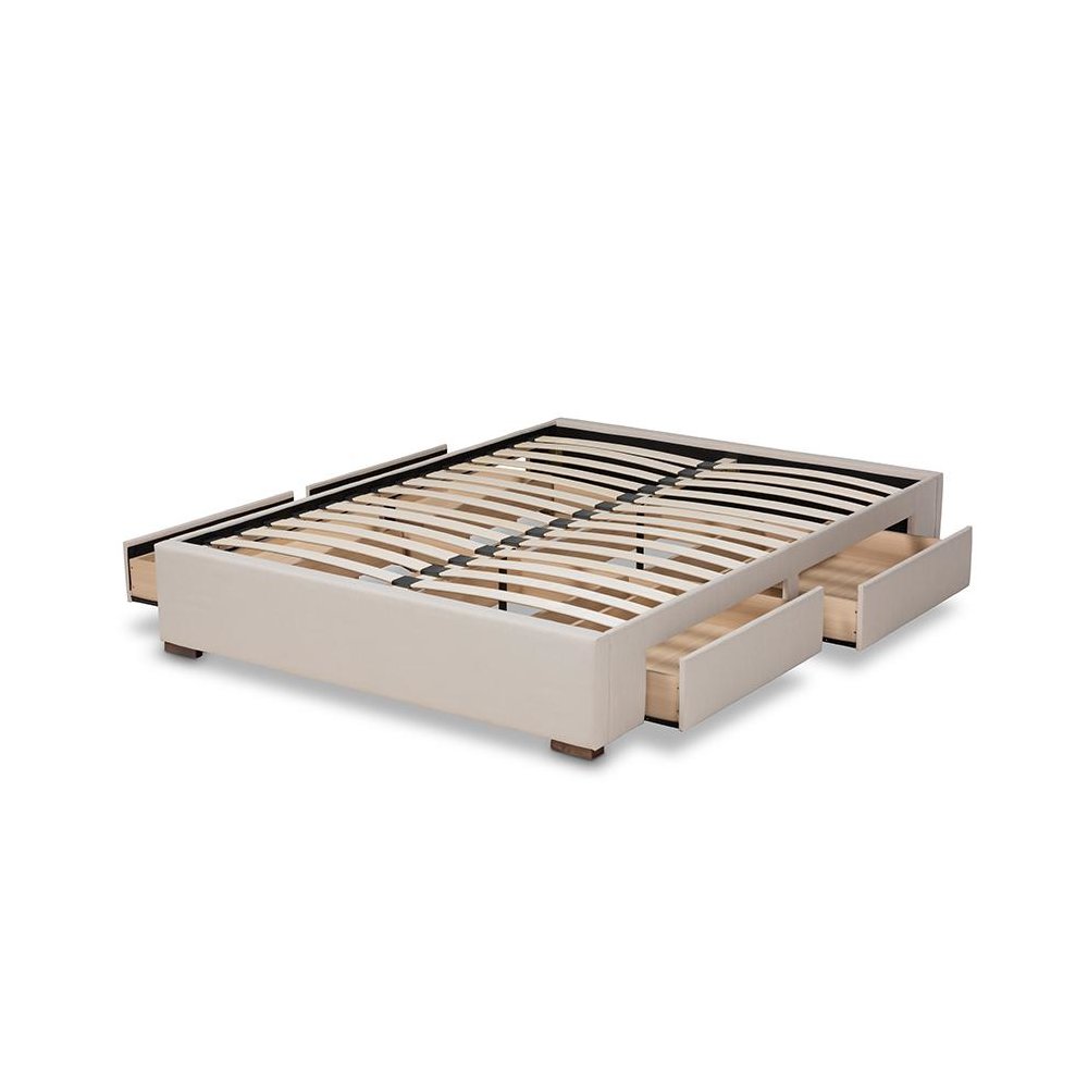 Beige Fabric Upholstered 4-Drawer King Size Platform Storage Bed Frame. Picture 5