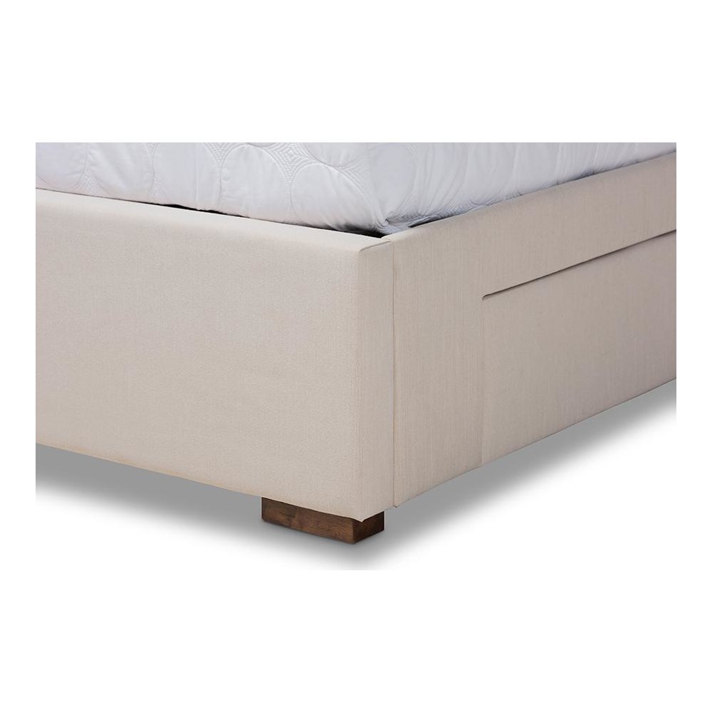 Beige Fabric Upholstered 4-Drawer King Size Platform Storage Bed Frame. Picture 6