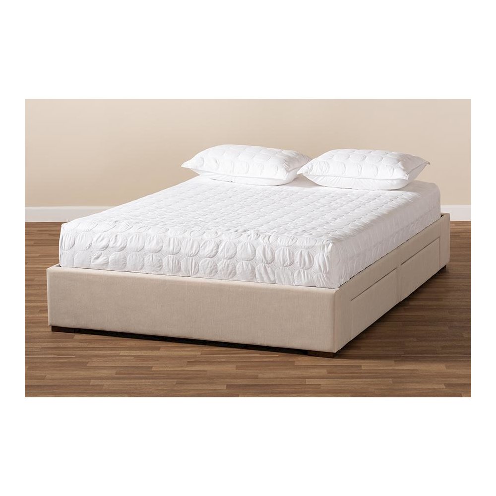 Beige Fabric Upholstered 4-Drawer King Size Platform Storage Bed Frame. Picture 9