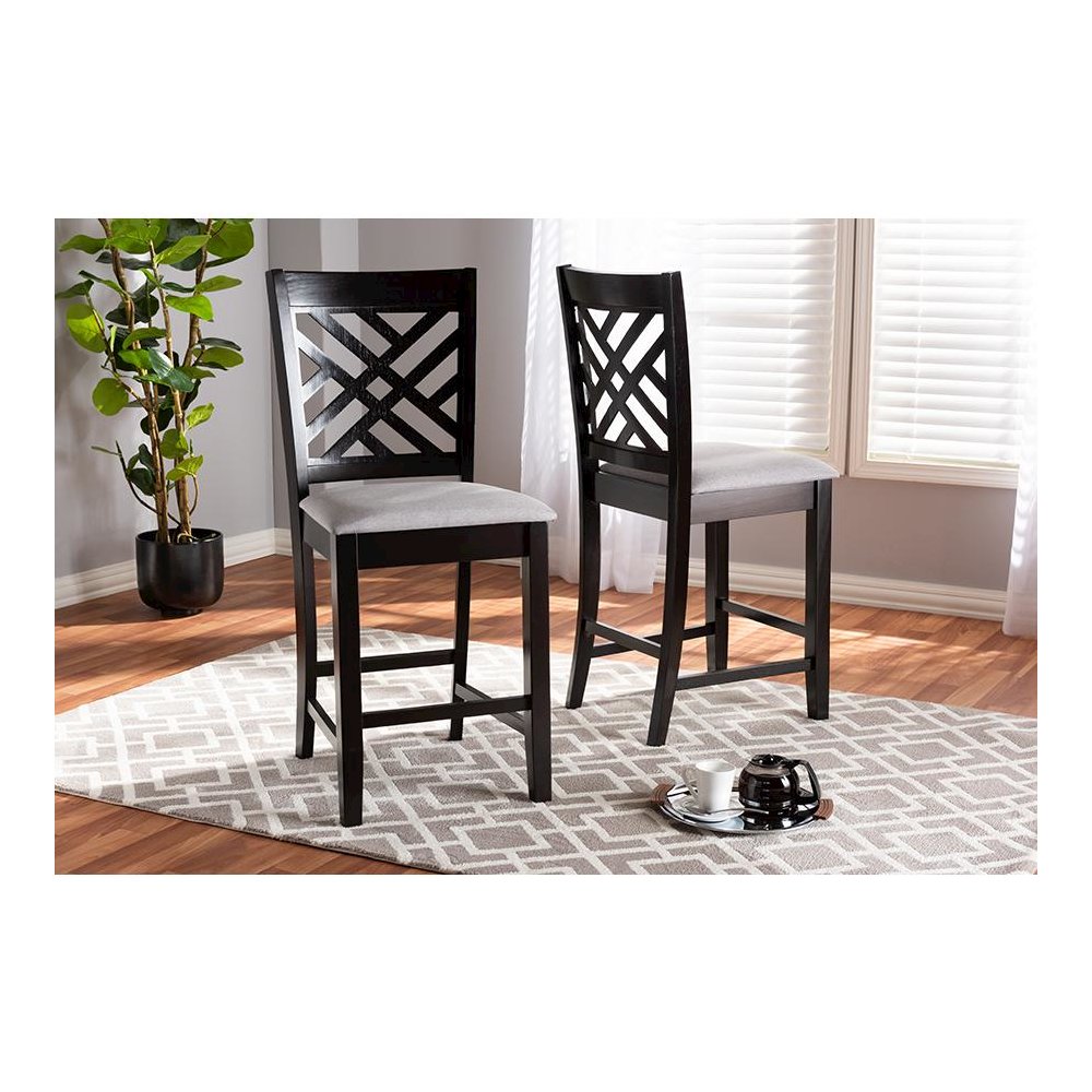 Espresso Brown Finished Wood Counter Height Pub Chair Set of 2. Picture 15