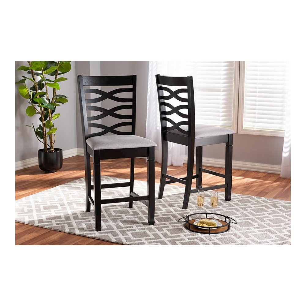 Espresso Brown Finished Wood Counter Height Pub Chair Set of 2. Picture 15