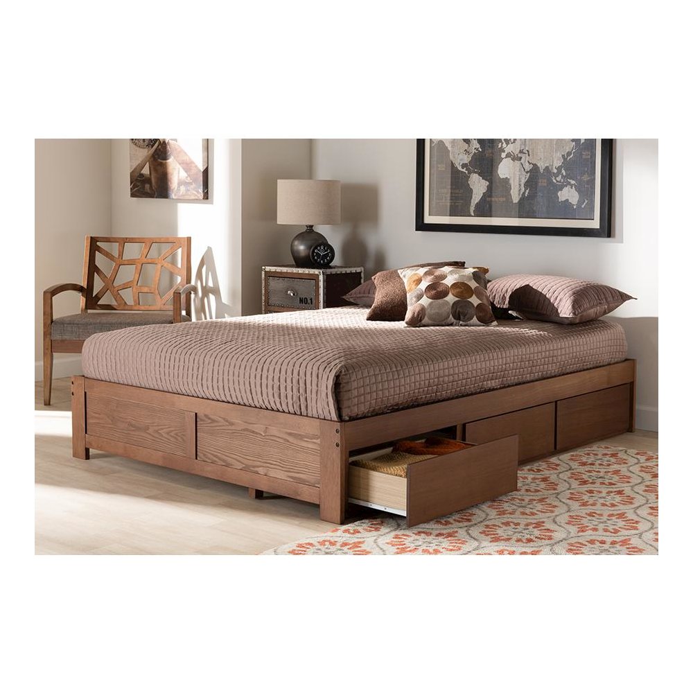 Walnut Finished 3-Drawer Full Size Platform Storage Bed Frame. Picture 27