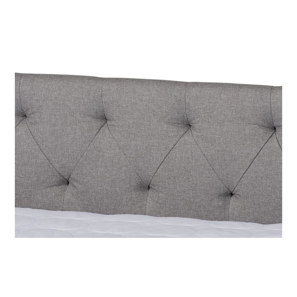Light Grey Fabric Upholstered Queen Size Daybed with Roll-Out Trundle Bed. Picture 6