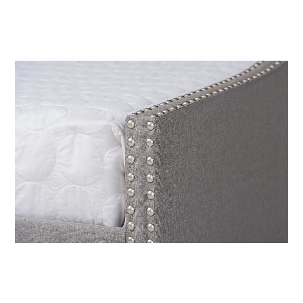 Light Grey Fabric Upholstered Queen Size Daybed with Roll-Out Trundle Bed. Picture 7