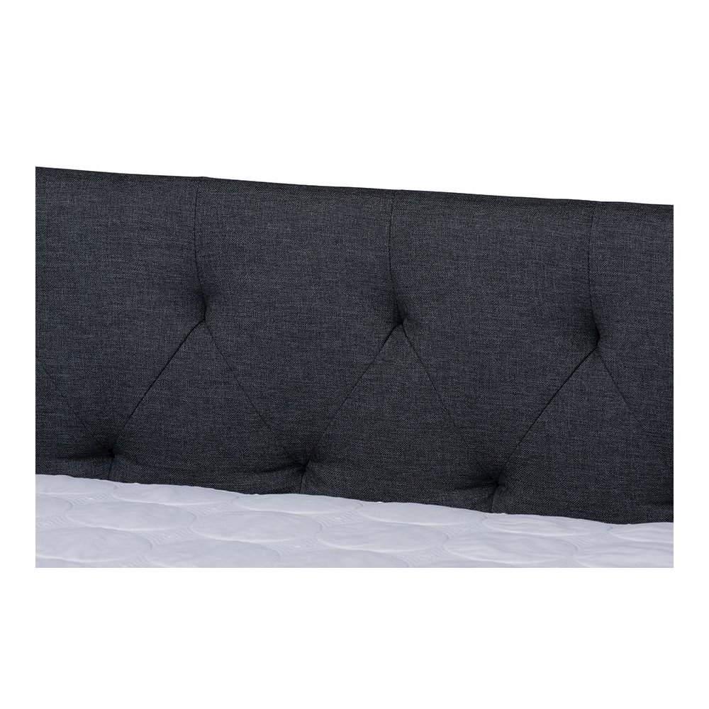 Dark Grey Fabric Upholstered Queen Size Daybed with Roll-Out Trundle Bed. Picture 7