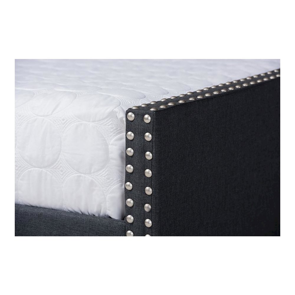 Dark Grey Fabric Upholstered Queen Size Daybed with Roll-Out Trundle Bed. Picture 8