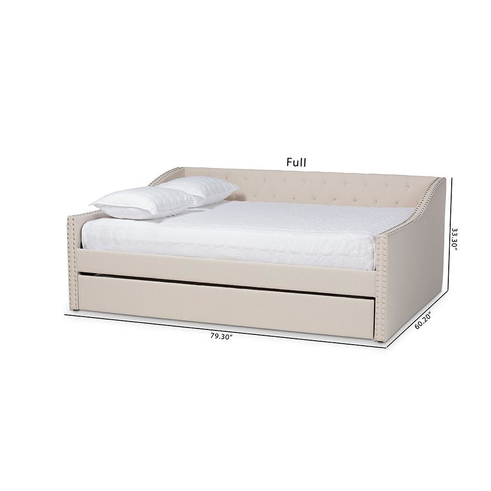 Beige Fabric Upholstered Queen Size Daybed with Roll-Out Trundle Bed. Picture 11