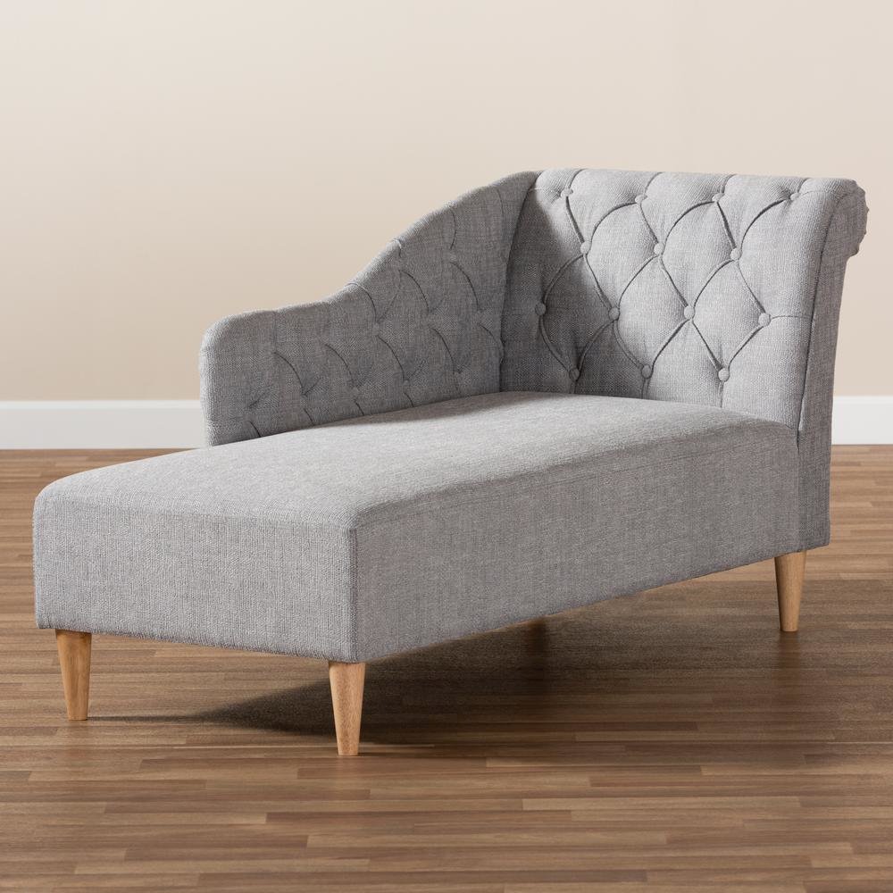 Grey Fabric Upholstered Oak Finished Chaise Lounge. Picture 17