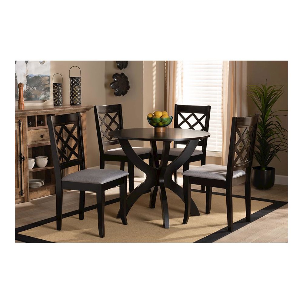 Grey Fabric Upholstered and Dark Brown Finished Wood 5-Piece Dining Set. Picture 19