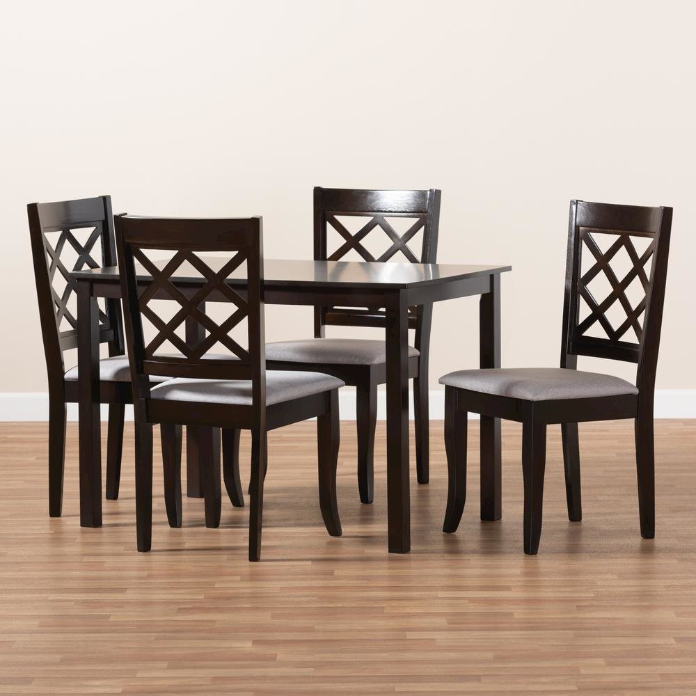 Grey Fabric Upholstered Espresso Brown Finished 5-Piece Wood Dining Set. Picture 13