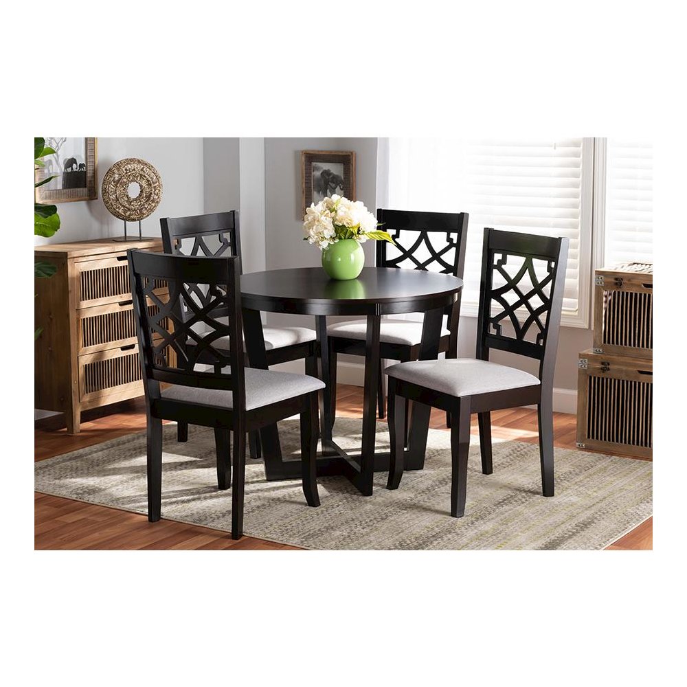 Grey Fabric Upholstered and Dark Brown Finished Wood 5-Piece Dining Set. Picture 17