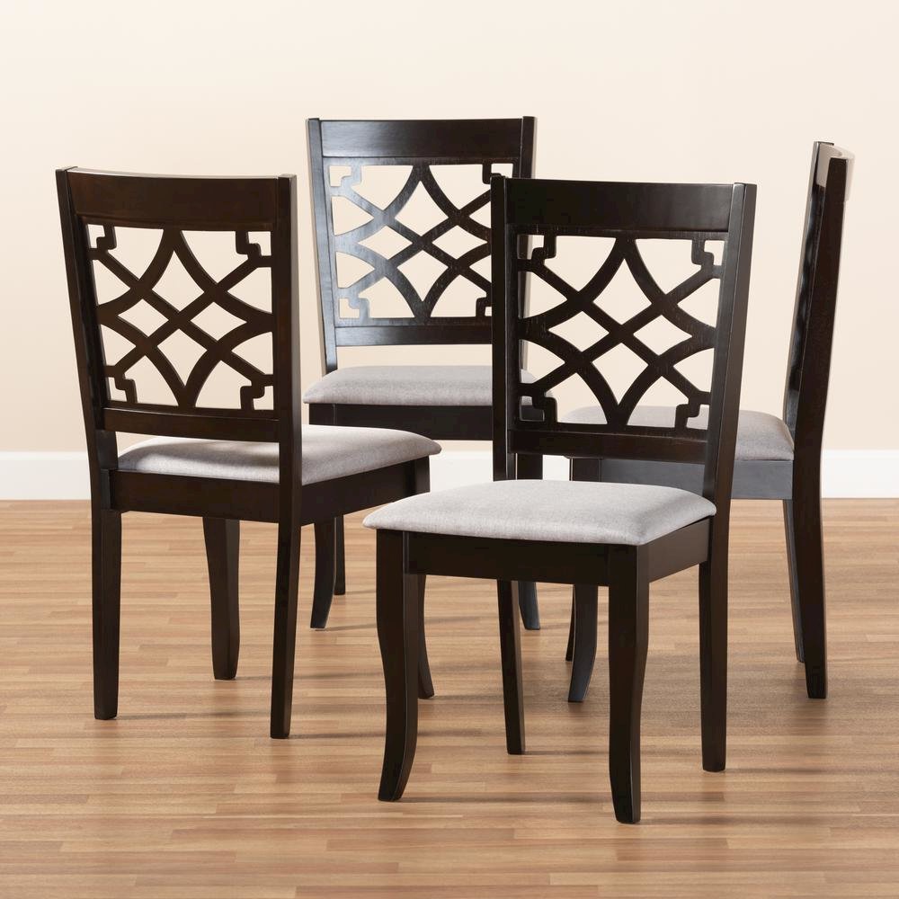 Grey Fabric Upholstered Espresso Brown Finished Wood Dining Chair Set of 4. Picture 11