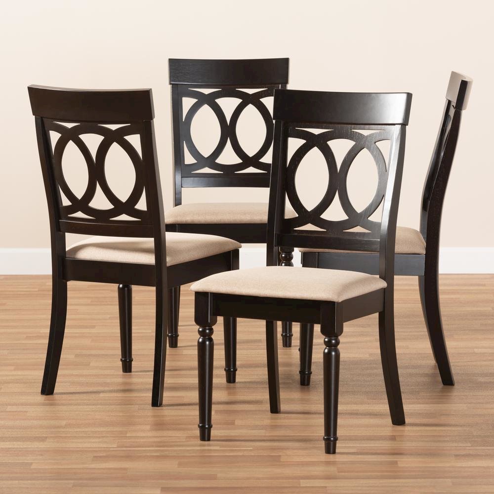 Sand Fabric Upholstered Espresso Brown Finished Wood Dining Chair Set of 4. Picture 11
